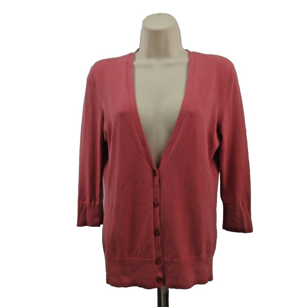 New York & Company Cardigan Sweater Womens Small V-Neck Silk Blend 3/4 Sleeves